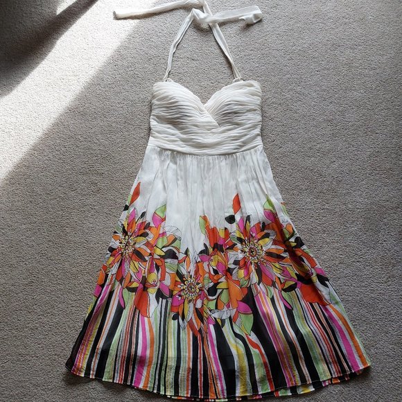 Sangria Silk Dress | Size 6 | Cream with Floral Design - Picture 1 of 11
